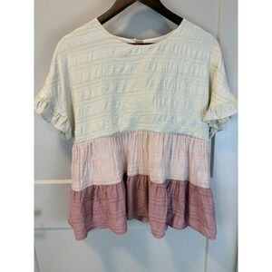 Hayden Los Angeles Textured‎ Colorblock Ruffled Babydoll Blouse Size M